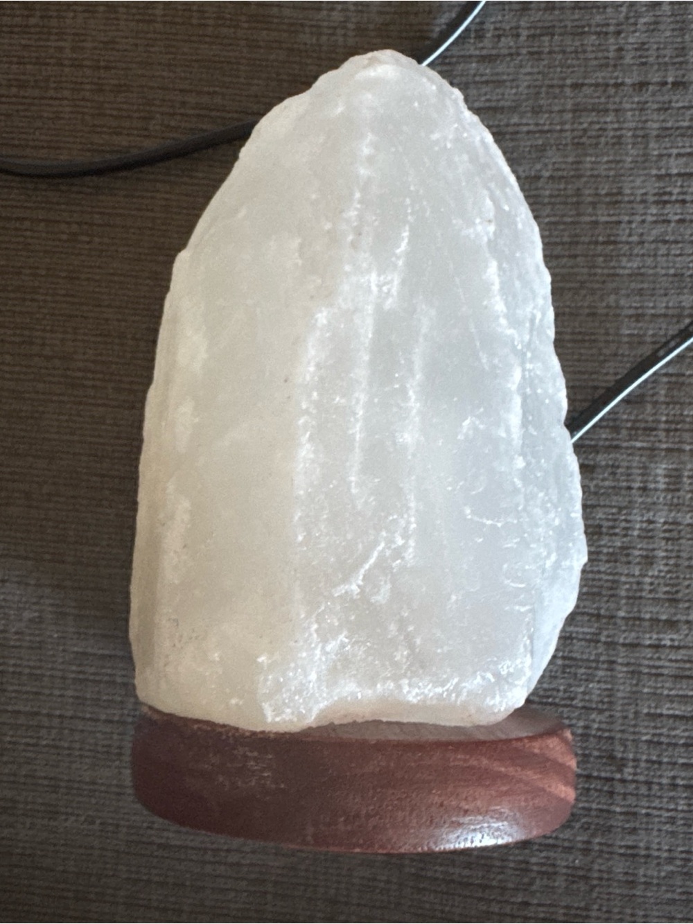 Natural White Himalayan Salt Lamp on Wooden Base
